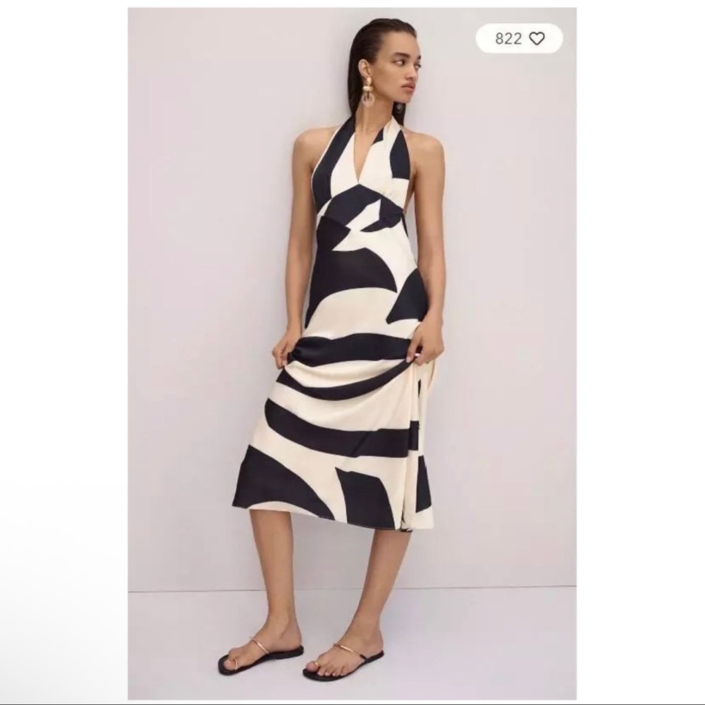Anthropologie Elegant Black and White Halter Dress
